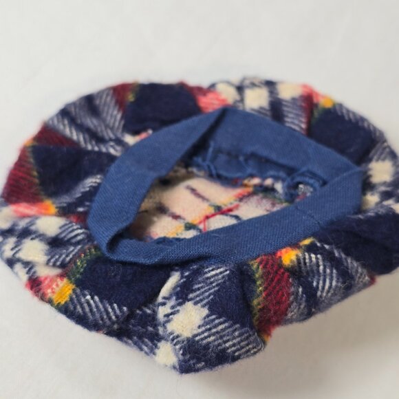 Vintage Doll Hat Beret Plaid Tartan Small Baby Flannel Bow Scottish Accessory - Picture 2 of 9